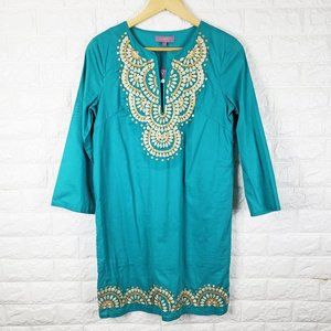 Harper NWT Aqua Sequin Embroidered Tunic Dress S